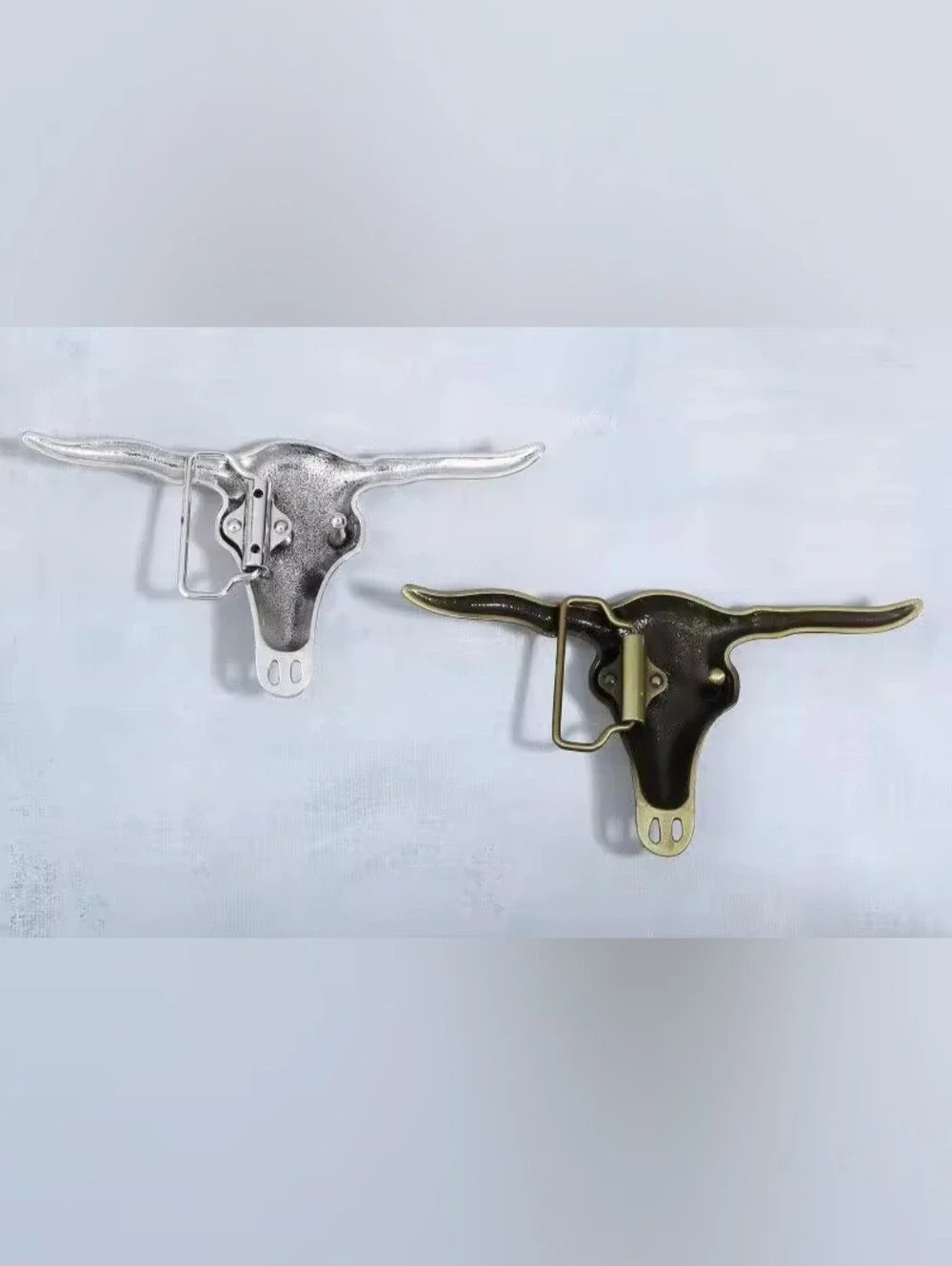 Cowboy Texas Rodeo Gold or silver Texas longhorn steer belt buckle